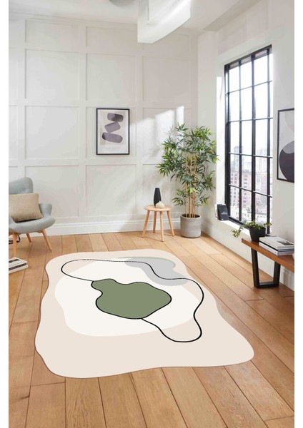 Baskılı Lazer Kesim Modern Yıkanabilir Kaymaz Yolluk Mutfak Salon Halısı, Lazer-32-Yeşil,
