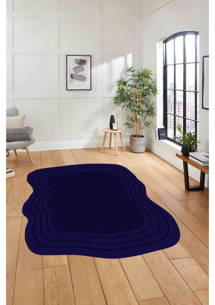 Dijital Lazer Kesim Dekoratif Yıkanabilir Kaymaz Yolluk Mutfak Salon Halısı, Lazer-42-Lacivert,