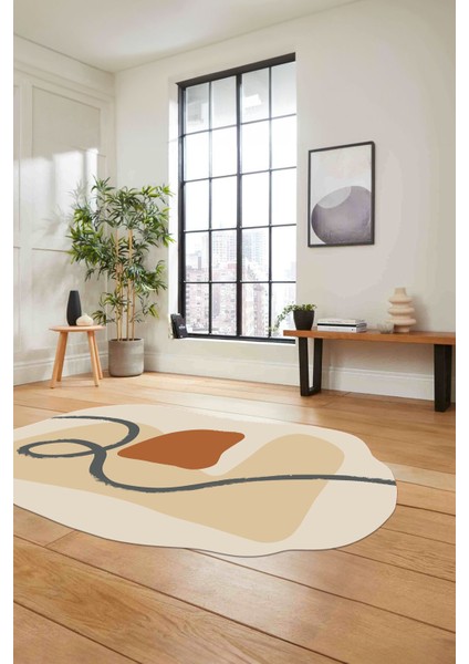 Dijital Lazer Kesim Sade Modern Yıkanabilir Kaymaz Yolluk Mutfak Salon Halısı, Lazer-45-Bej, modelleri