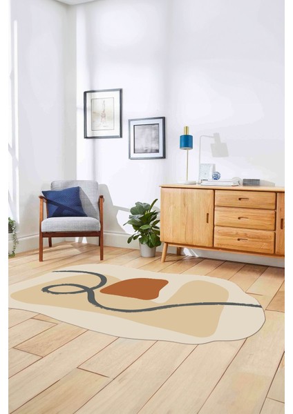 Dijital Lazer Kesim Sade Modern Yıkanabilir Kaymaz Yolluk Mutfak Salon Halısı, Lazer-45-Bej, indirimleri