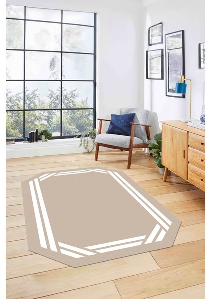 Dijital Lazer Kesim Kesik Çizgili Yıkanabilir Kaymaz Yolluk Mutfak Salon Halısı, Lazer-48-Bej,