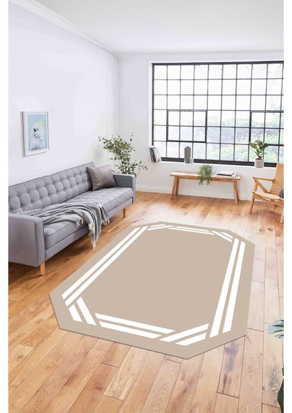 Dijital Lazer Kesim Kesik Çizgili Yıkanabilir Kaymaz Yolluk Mutfak Salon Halısı, Lazer-48-Bej, modelleri