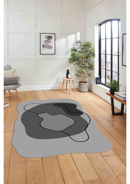 Baskılı Lazer Kesim Modern Yıkanabilir Kaymaz Yolluk Mutfak Salon Halısı, Lazer-32-Gri, modelleri