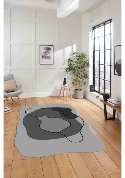 Baskılı Lazer Kesim Modern Yıkanabilir Kaymaz Yolluk Mutfak Salon Halısı, Lazer-32-Gri, indirimleri