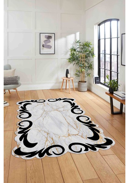 Dijital Lazer Kesim Modern Desen Yıkanabilir Kaymaz Yolluk Mutfak Salon Halısı, Lazer-36-Gri,