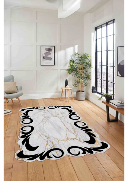 Dijital Lazer Kesim Modern Desen Yıkanabilir Kaymaz Yolluk Mutfak Salon Halısı, Lazer-36-Gri,