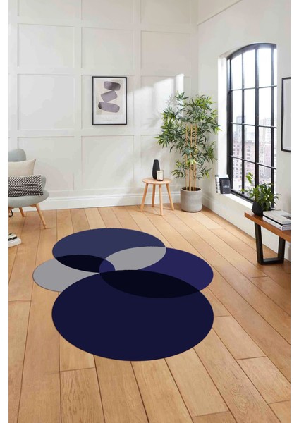 Dijital Lazer Kesim Daire Motifli Yıkanabilir Kaymaz Yolluk Mutfak Salon Halısı, Lazer-41-Lacivert,