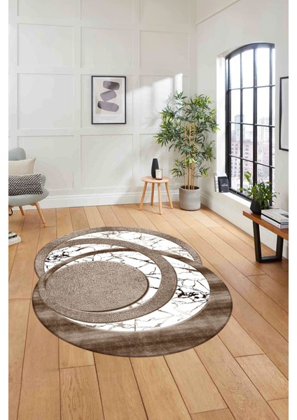 Dijital Lazer Kesim Daire Desen Yıkanabilir Kaymaz Yolluk Mutfak Salon Halısı, Lazer-33-Kahve, modelleri