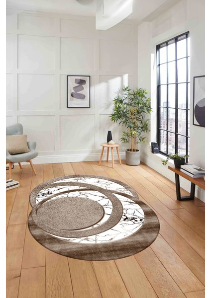 Dijital Lazer Kesim Daire Desen Yıkanabilir Kaymaz Yolluk Mutfak Salon Halısı, Lazer-33-Kahve, indirimleri