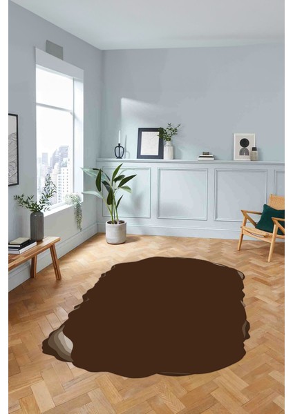 Dijital Lazer Kesim Sade Model Yıkanabilir Kaymaz Yolluk Mutfak Salon Halısı, Lazer-38-Kahve,