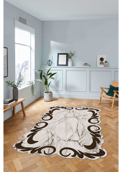 Dijital Lazer Kesim Modern Desen Yıkanabilir Kaymaz Yolluk Mutfak Salon Halısı, Lazer-36-Kahve,