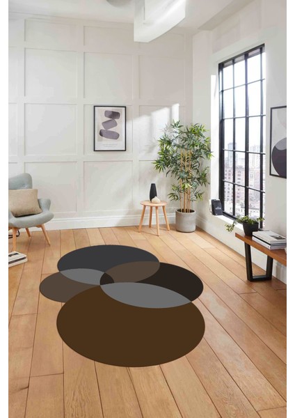Dijital Lazer Kesim Daire Motifli Yıkanabilir Kaymaz Yolluk Mutfak Salon Halısı, Lazer-41-Kahve, modelleri