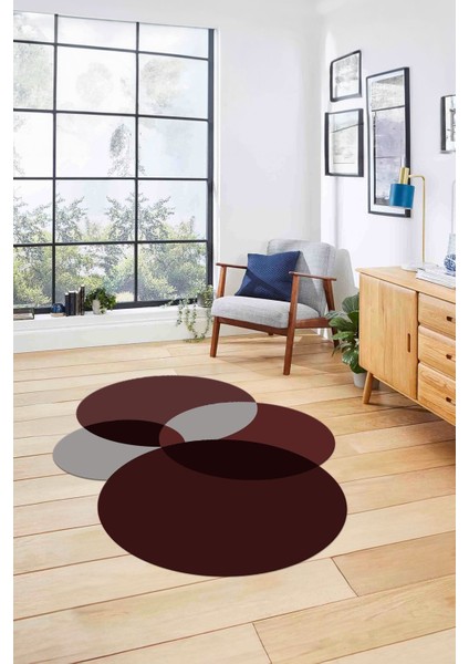 Dijital Lazer Kesim Daire Motifli Yıkanabilir Kaymaz Yolluk Mutfak Salon Halısı, Lazer-41-Bordo, indirimleri