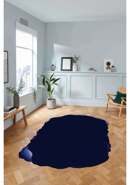 Dijital Lazer Kesim Sade Model Yıkanabilir Kaymaz Yolluk Mutfak Salon Halısı, Lazer-38-Lacivert,