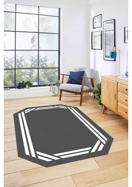 Dijital Lazer Kesim Kesik Çizgili Yıkanabilir Kaymaz Yolluk Mutfak Salon Halısı, Lazer-48-Antrasit,