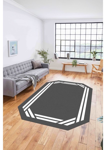 Dijital Lazer Kesim Kesik Çizgili Yıkanabilir Kaymaz Yolluk Mutfak Salon Halısı, Lazer-48-Antrasit, modelleri