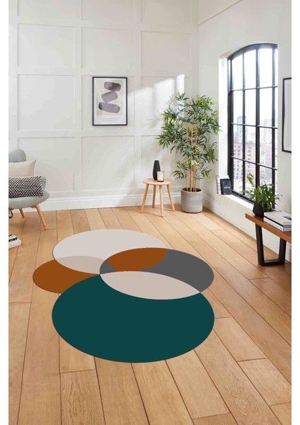 Dijital Lazer Kesim Daire Motifli Yıkanabilir Kaymaz Yolluk Mutfak Salon Halısı, Lazer-41-Renkli,