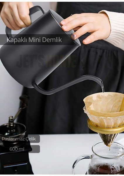 Kapaklı Demlik Paslanmaz Kahve Demliği Indüksiyon Uyumlu Çelik Demlik 600 ml