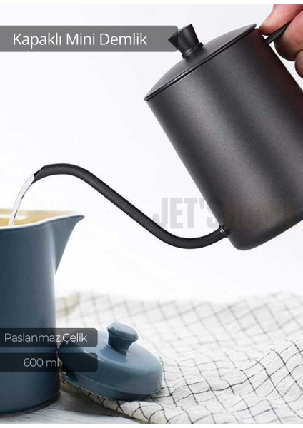 Kapaklı Demlik Paslanmaz Kahve Demliği Indüksiyon Uyumlu Çelik Demlik 600 ml modelleri