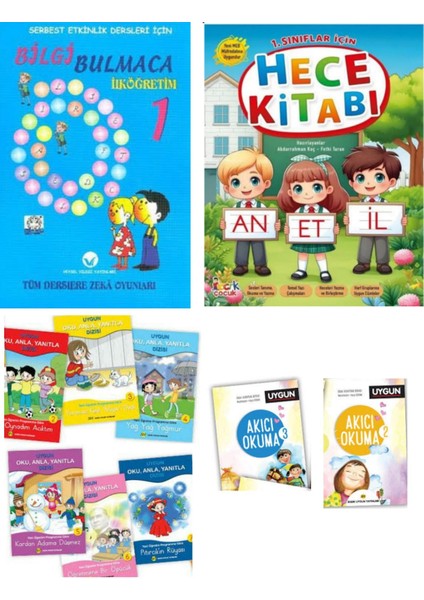 (Sınıf: 1) Hece Kitabı Yeni Program / Tüm Dersler Temalı Bulmaca Kitabı / 8 Adet Okuma Anlama Kitabı