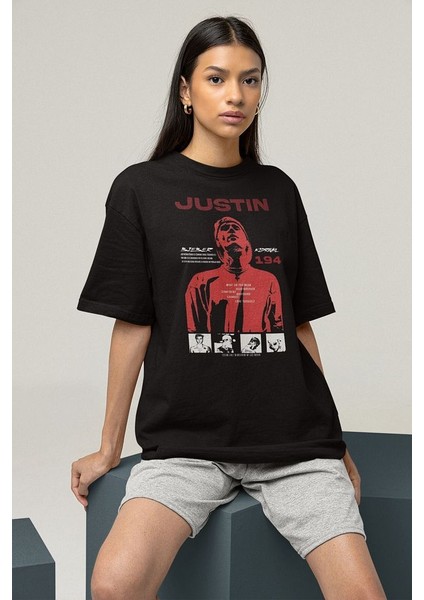 Tasarım Şarkıcı Justin Bieber Baskılı Unisex Oversize Tişört