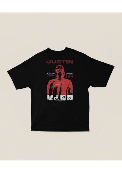 Tasarım Şarkıcı Justin Bieber Baskılı Unisex Oversize Tişört
