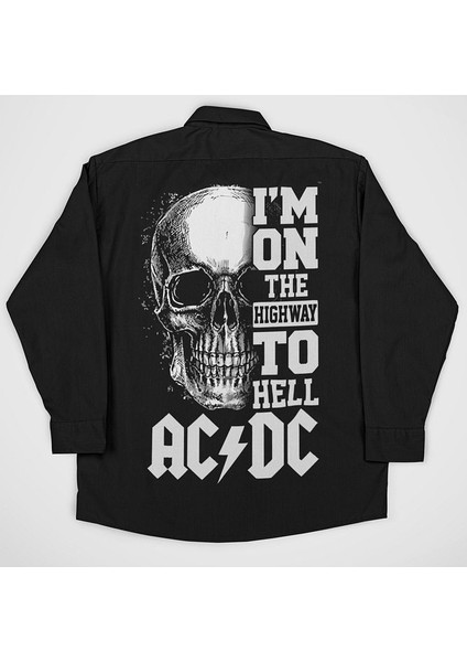 Ac Dc Highway To Hell Müzik Grubu Baskılı Rock Metal Cepli Gömlek