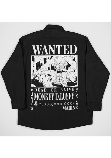 Wanted Monkey D. Luffy Baskılı Cepli Anime Gömlek