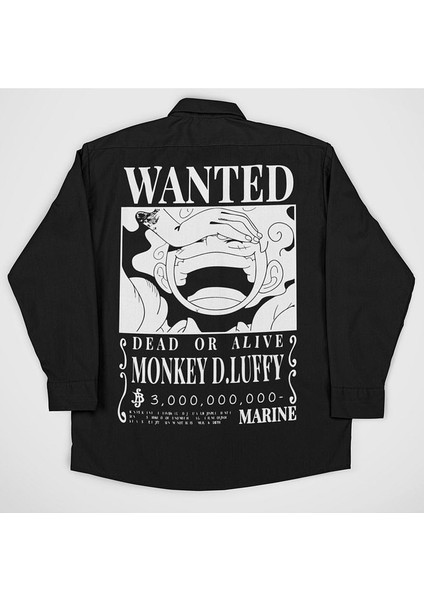 Wanted Monkey D. Luffy Baskılı Cepli Anime Gömlek