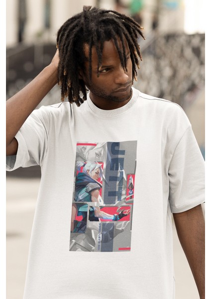 Valorant Jett Entry Karakter Baskılı Unisex Tişört, Oversize Tişört