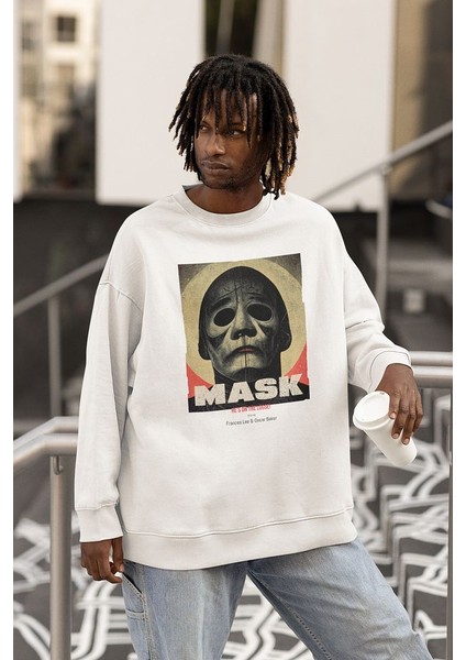Tasarım Mask Yazılı Unisex Oversize Sweatshirt