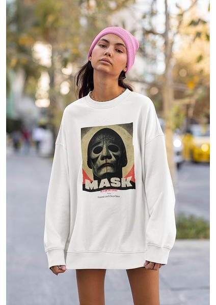Tasarım Mask Yazılı Unisex Oversize Sweatshirt fiyatları