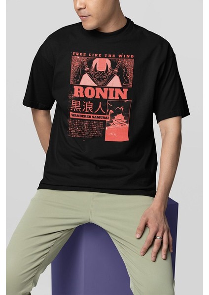 Free Like The Win Samurai Ronin Baskılı Unisex Tişört, Oversize Anime Tişört