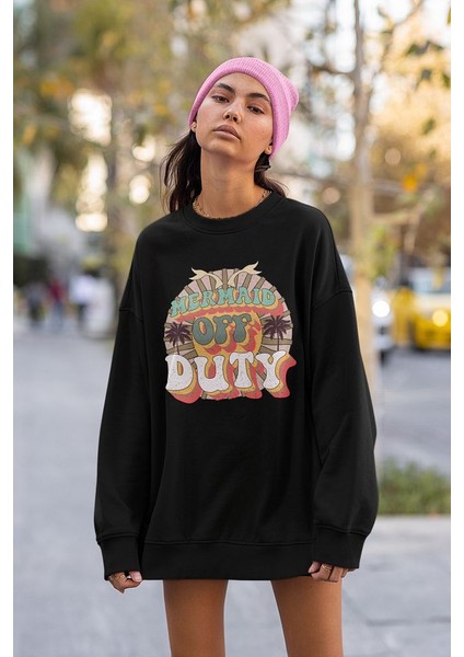 Mermaid Off Duty Baskılı Unisex Oversize Sweatshirt