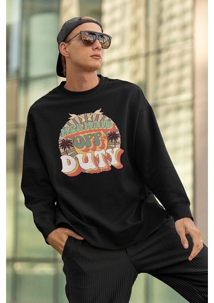Mermaid Off Duty Baskılı Unisex Oversize Sweatshirt