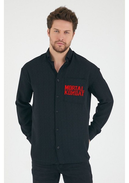 Mortal Kombat Baskılı Oversize Anime Cepli Gömlek