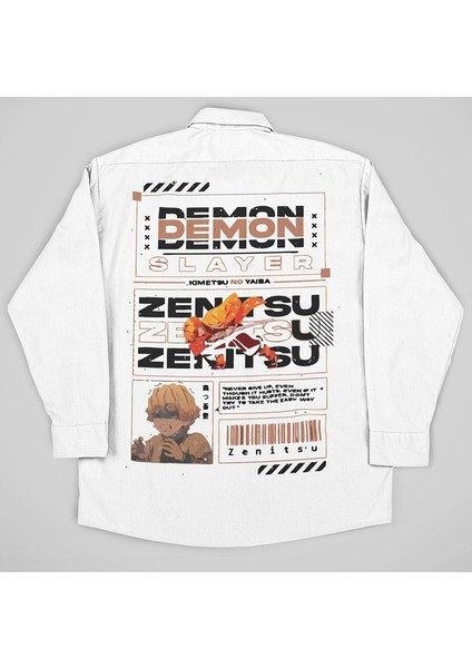 Demon Slayer Zenitsu Baskılı Anime Cepli Gömlek