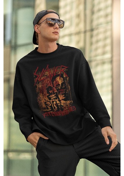 Slayer Psychopathy Red Baskılı Unisex Oversize Sweatshirt