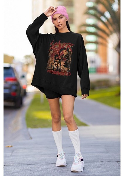 Slayer Psychopathy Red Baskılı Unisex Oversize Sweatshirt fiyatları