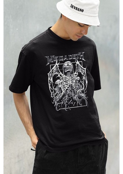 Tasarım Megadeth Baskılı Unisex Oversize Rock Metal Tişört