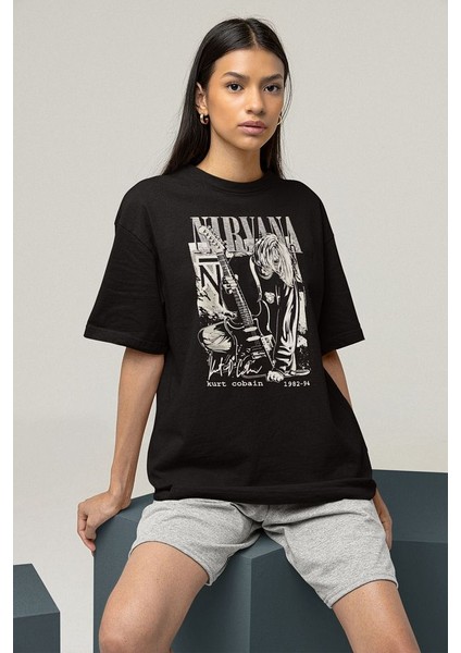 Nirvana Kurt Cobain 1982-94 Baskılı Unisex Oversize Rock Metal Tişört fiyatları