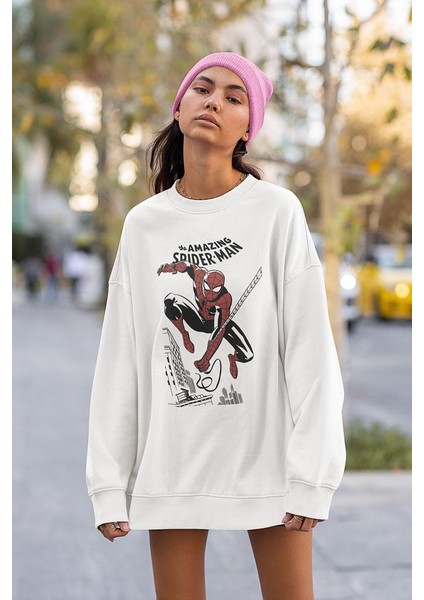 The Amazing Spider-Man Baskılı Unisex Oversize Örümcek Adam Sweatshirt
