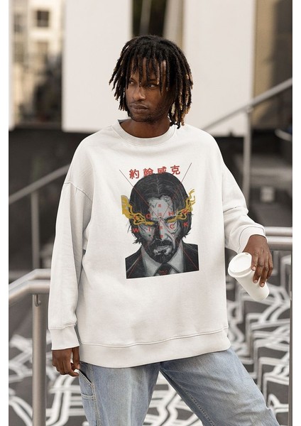 Tasarım John Wick Baskılı Unisex Oversize Film Sweatshirt