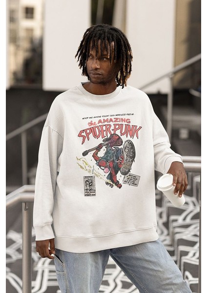 The Amazing Spider-Punk Baskılı Unisex Oversize Örümcek Adam Sweatshirt