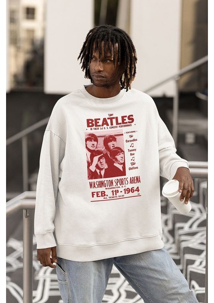 Vintage The Beatles Müzik Grubu Baskılı Unisex Oversize Sweatshirt fiyatları