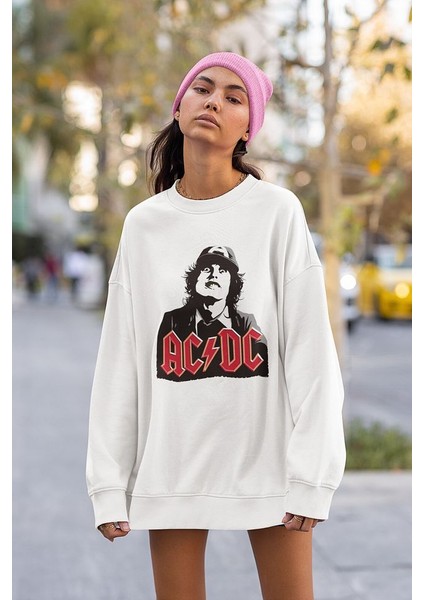 Tasarım Rock Metal Müzik Grubu Baskılı Unisex Oversize Ac Dc Sweatshirt