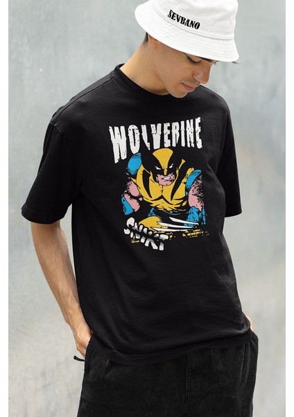 Karakter Wolverine Baskılı Unisex Oversize Tişört