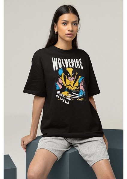 Karakter Wolverine Baskılı Unisex Oversize Tişört