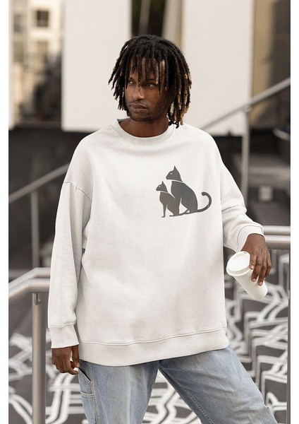 Minimalist Kedi Baskılı Unisex Oversize Sweatshirt fiyatları