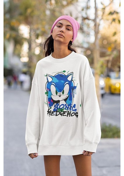 Sonic The Hedgehog Baskılı Unisex Oversize Çizgi Film Sweatshirt fiyatları